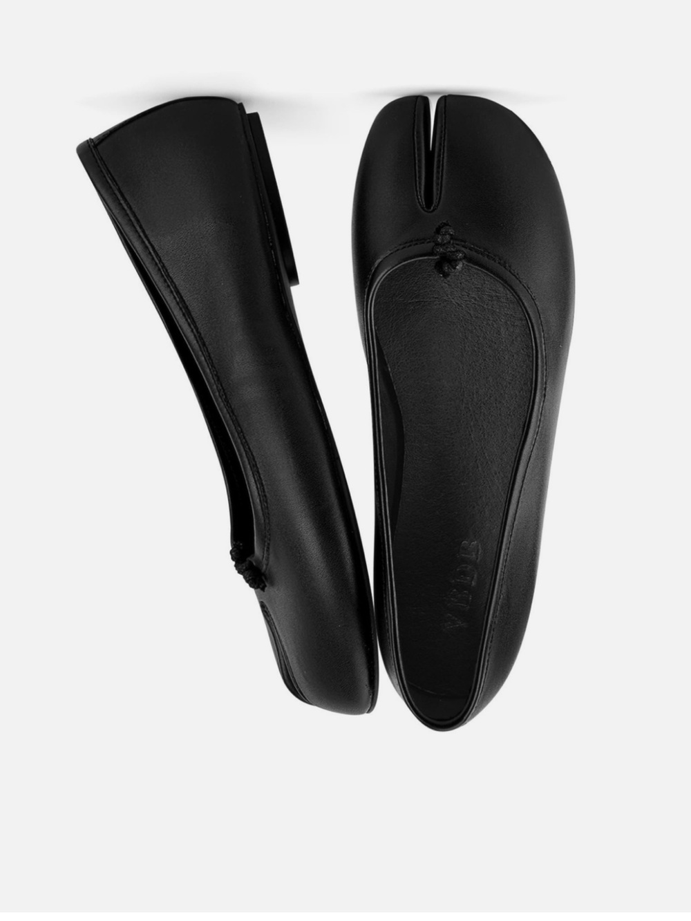 Women's Black Split-Toe Ballet Flats with Knot Detail